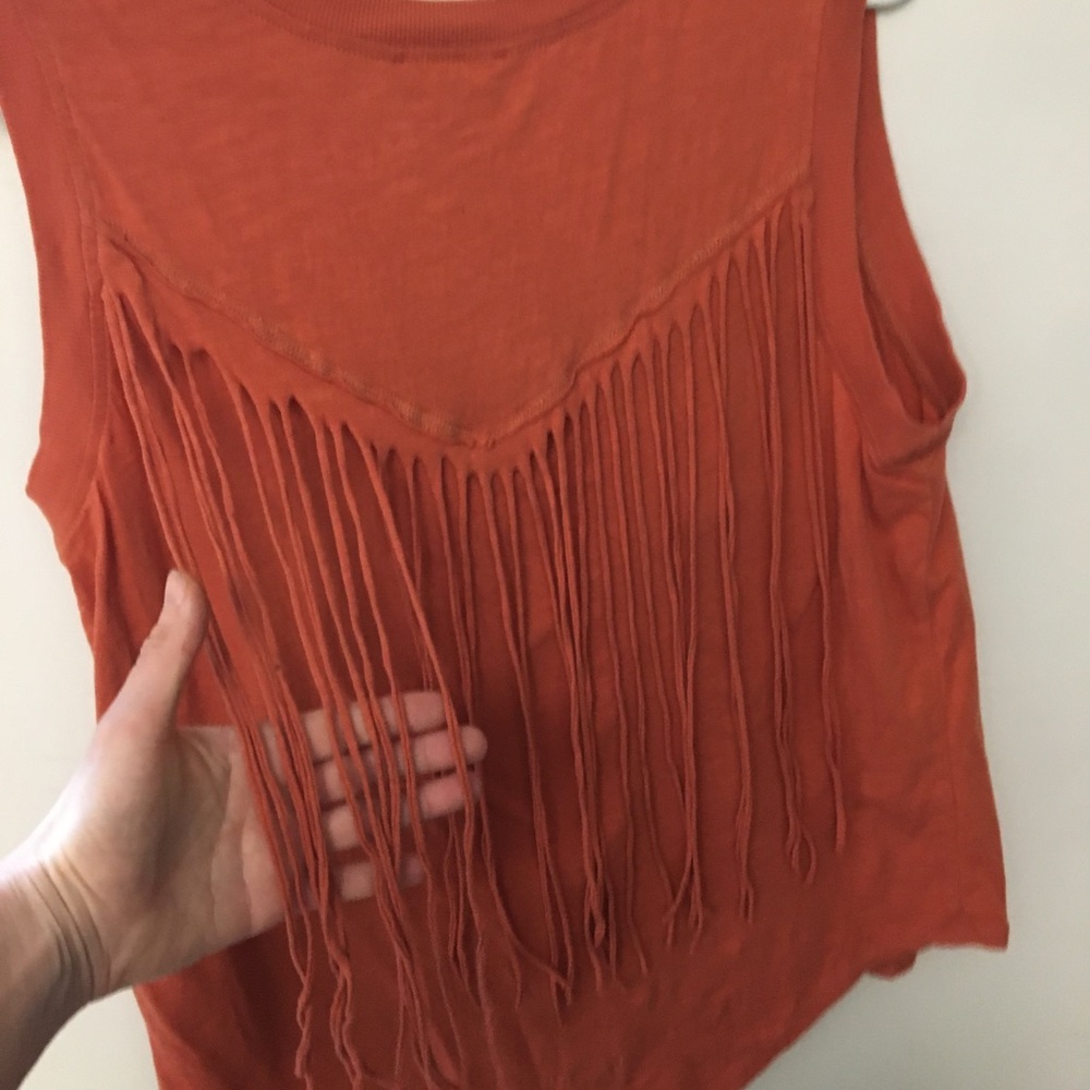 I Jeans by Buffalo Top M sleeveless rust fringe
